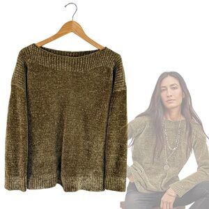 J Jill Olive Green Loose Fit Slip Neck Women's Super Soft Sweater